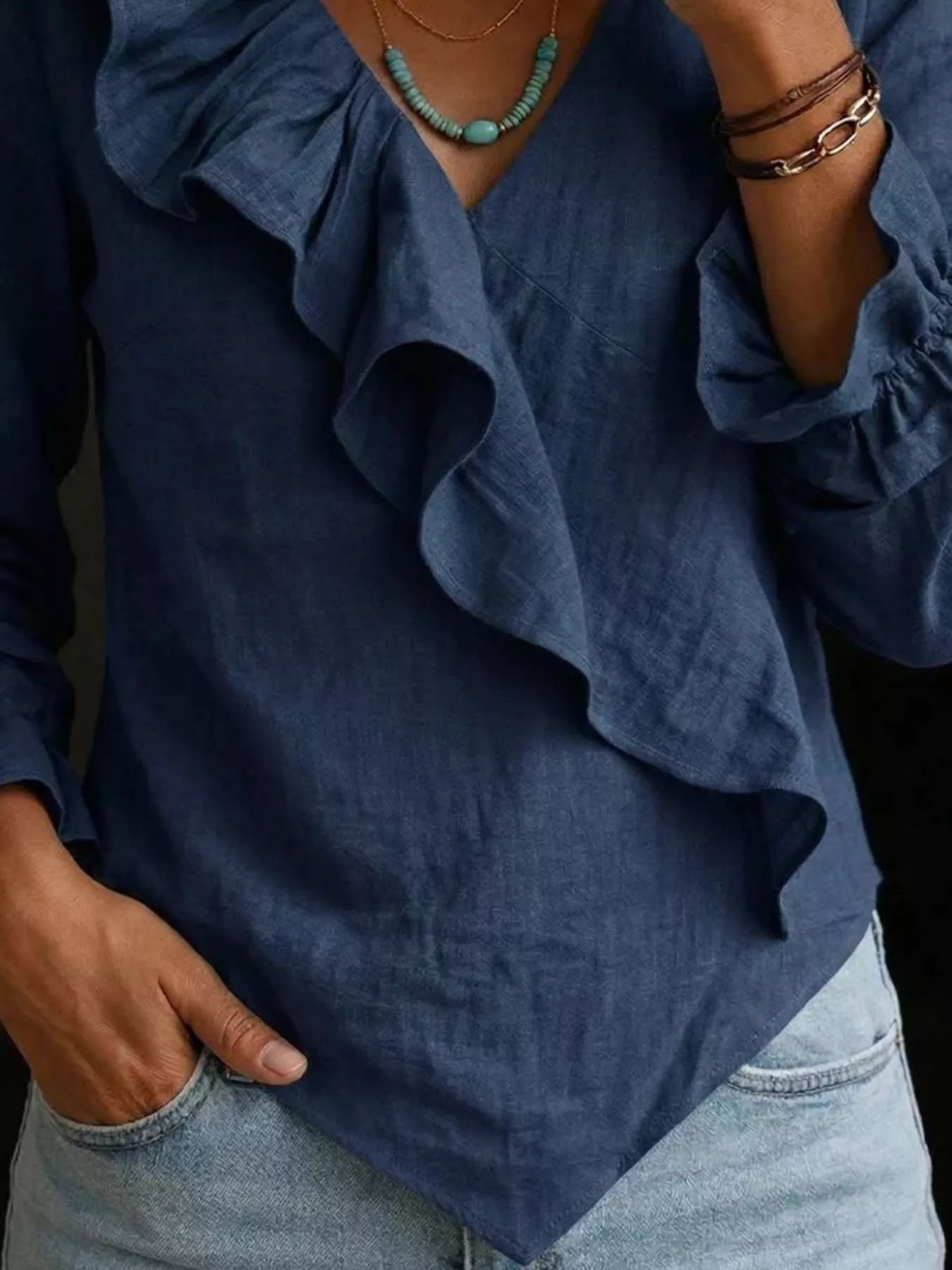 Trendsi Full Size Ruffled Long Sleeve Blouse Plus Size -
