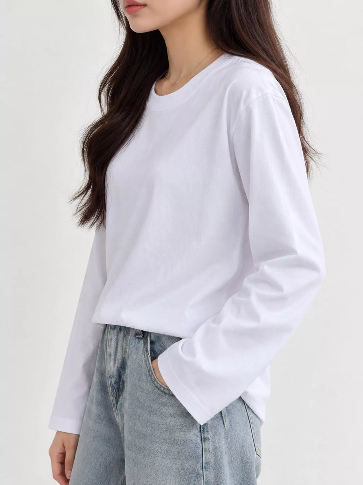 Solid Long-Sleeve Crew Neck T-Shirt — side view