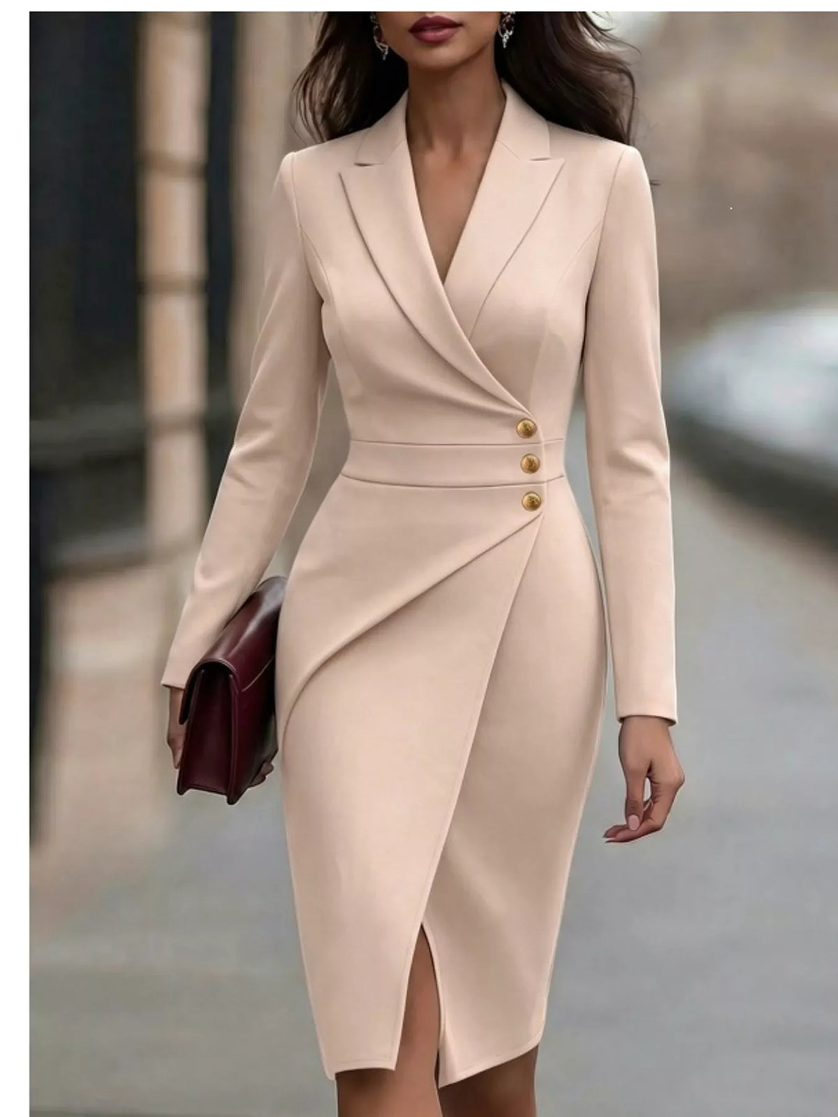 Lapel Collar Long Sleeve Blazer Dress — front view