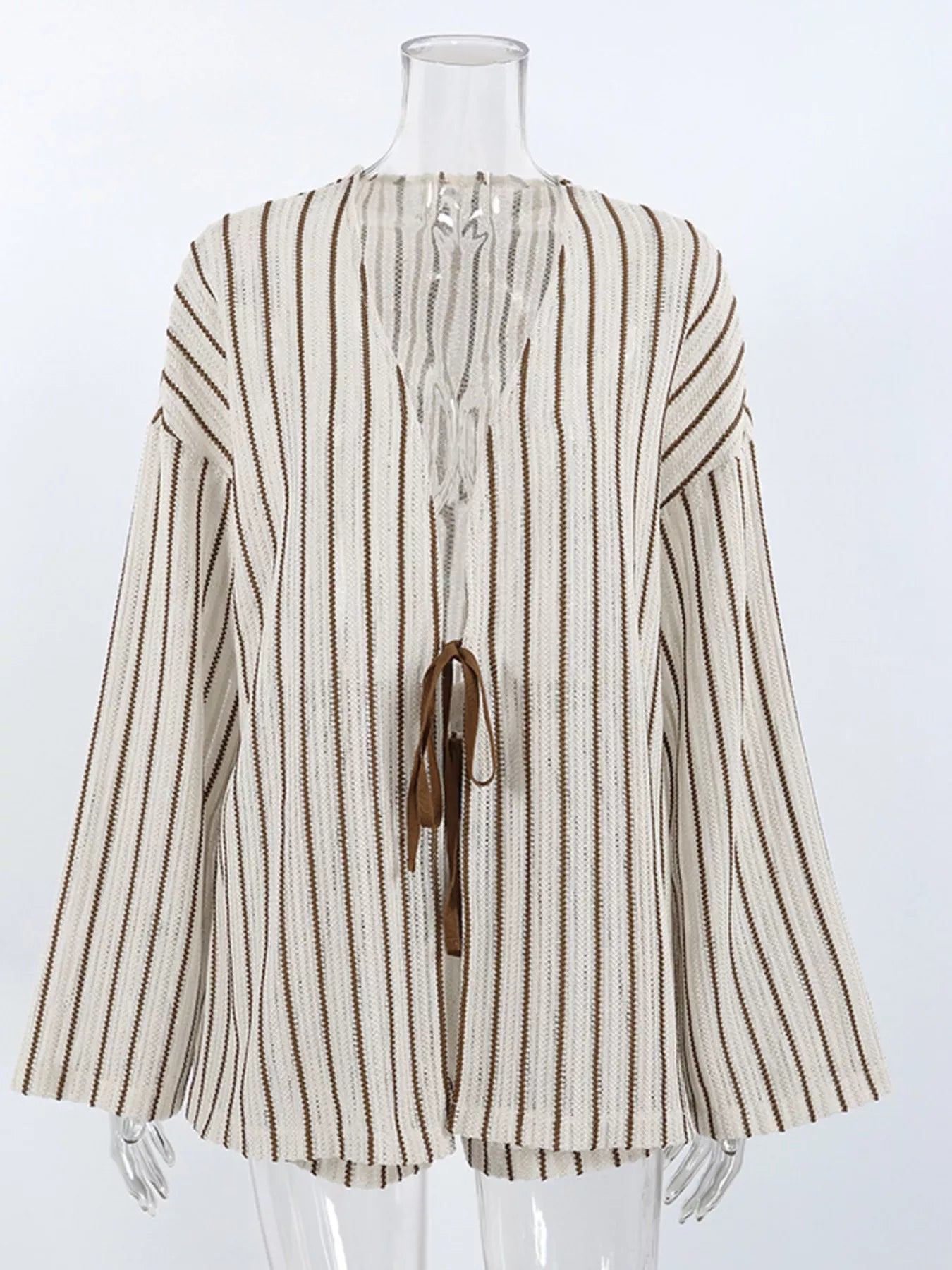 Trendsi Striped Tie Front Top and Shorts Lounge Set -