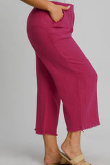 Trendsi Umgee Full Size Raw Hem Elastic Waist Wide Leg Pants Plus Size -