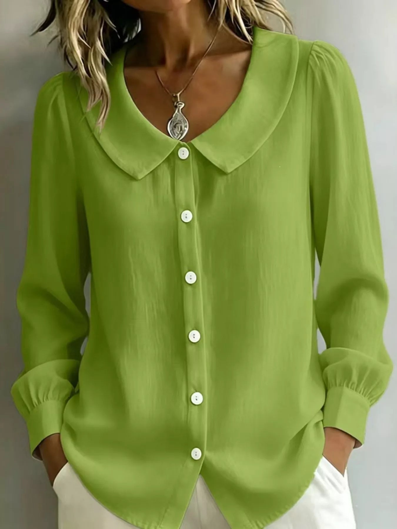 Trendsi Full Size Peter Pan Collar Button-Down Shirt Plus Size -