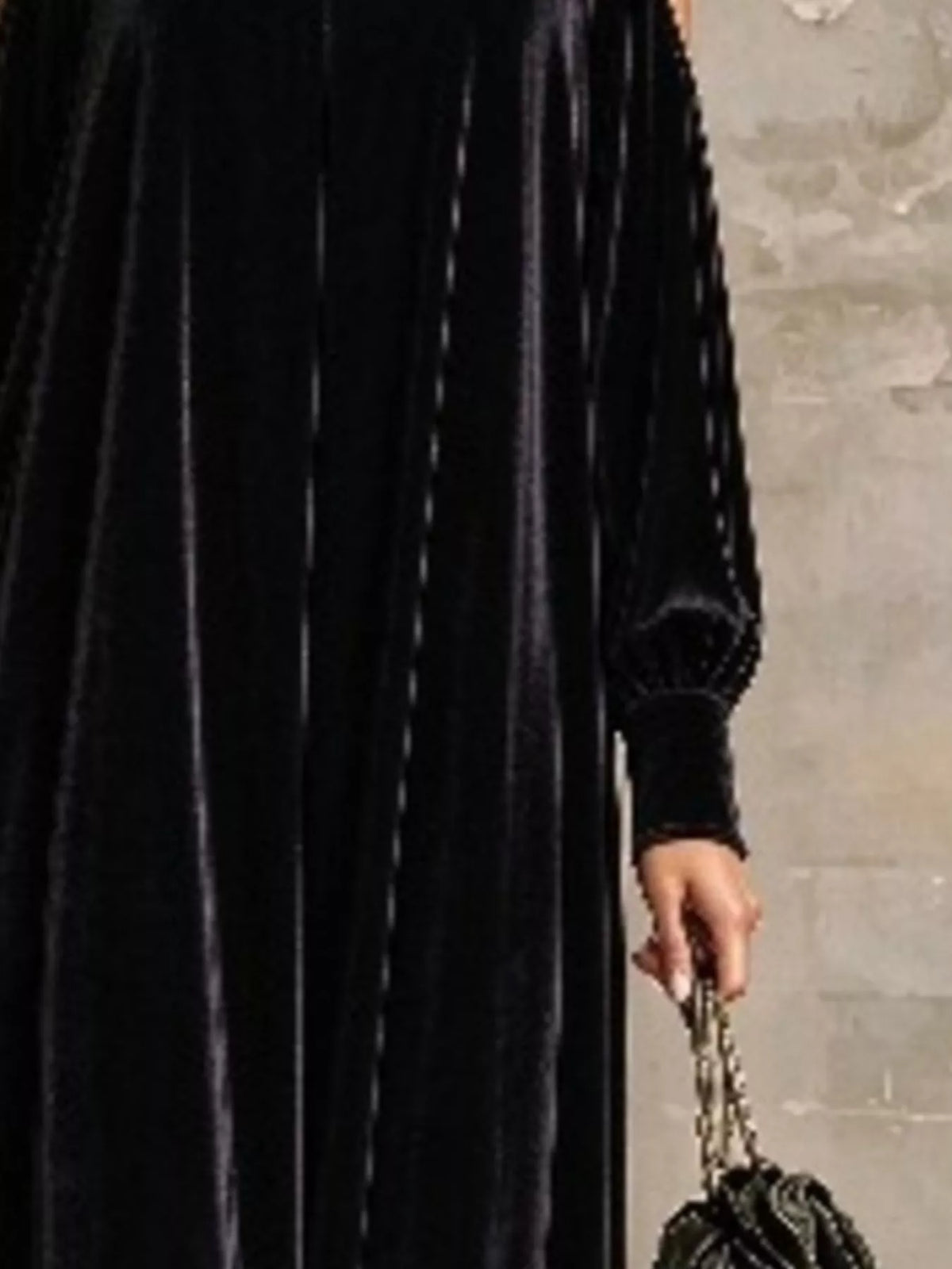 Mock neck long sleeve midi dress, construction and design details
