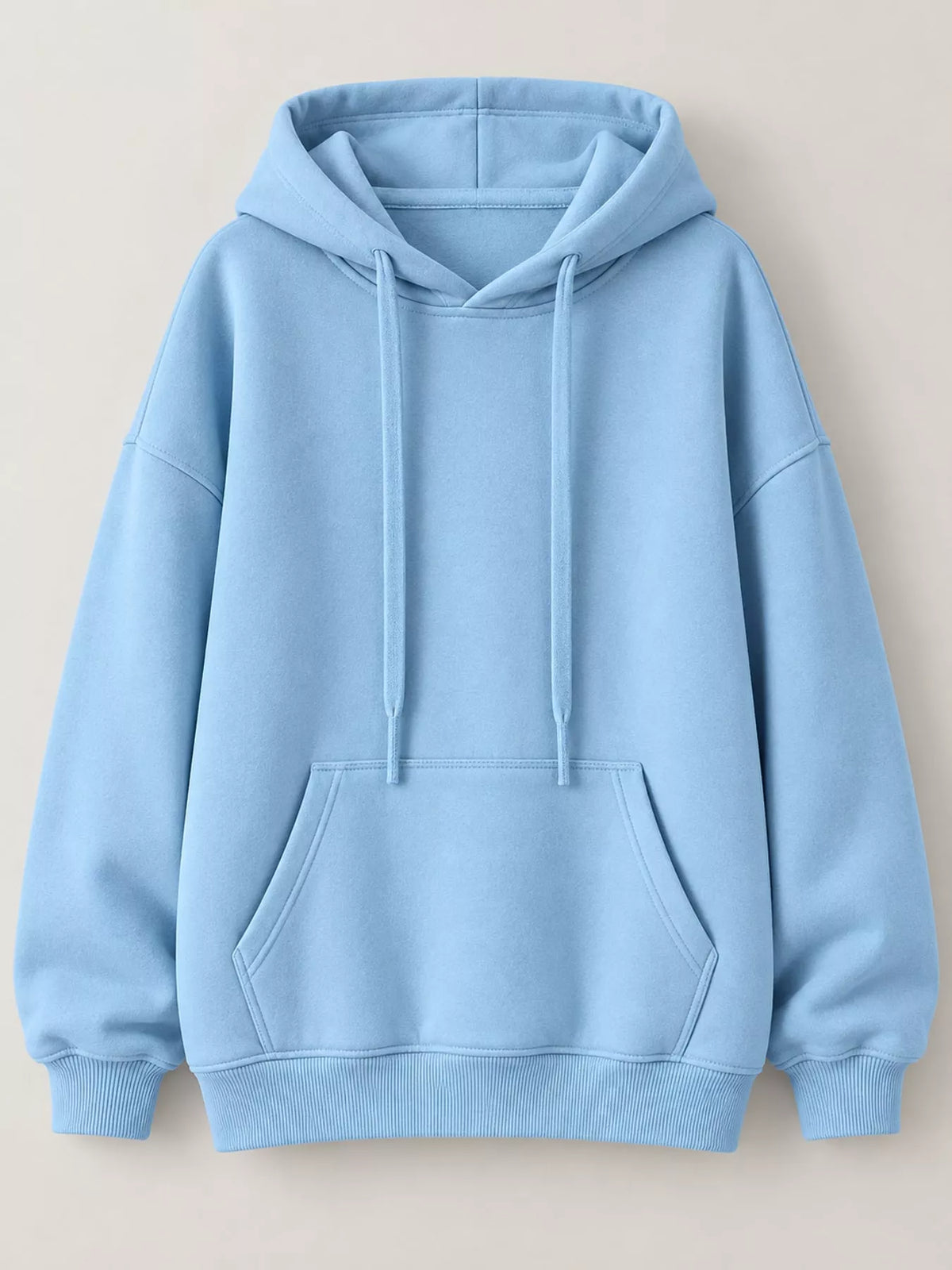 Women's Drawstring Dropped Shoulder Hoodie in light blue — flat lay view
