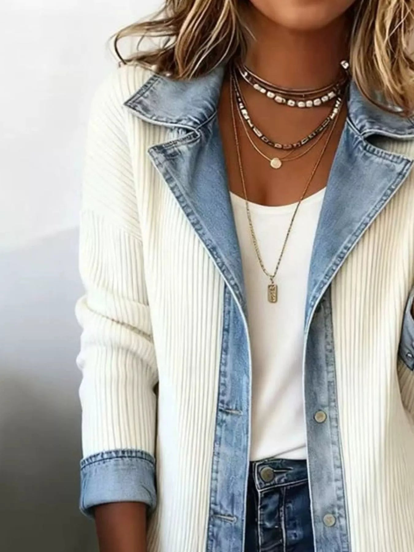 Trendsi Full Size Denim Trim Ribbed Knit Jacket Plus Size -