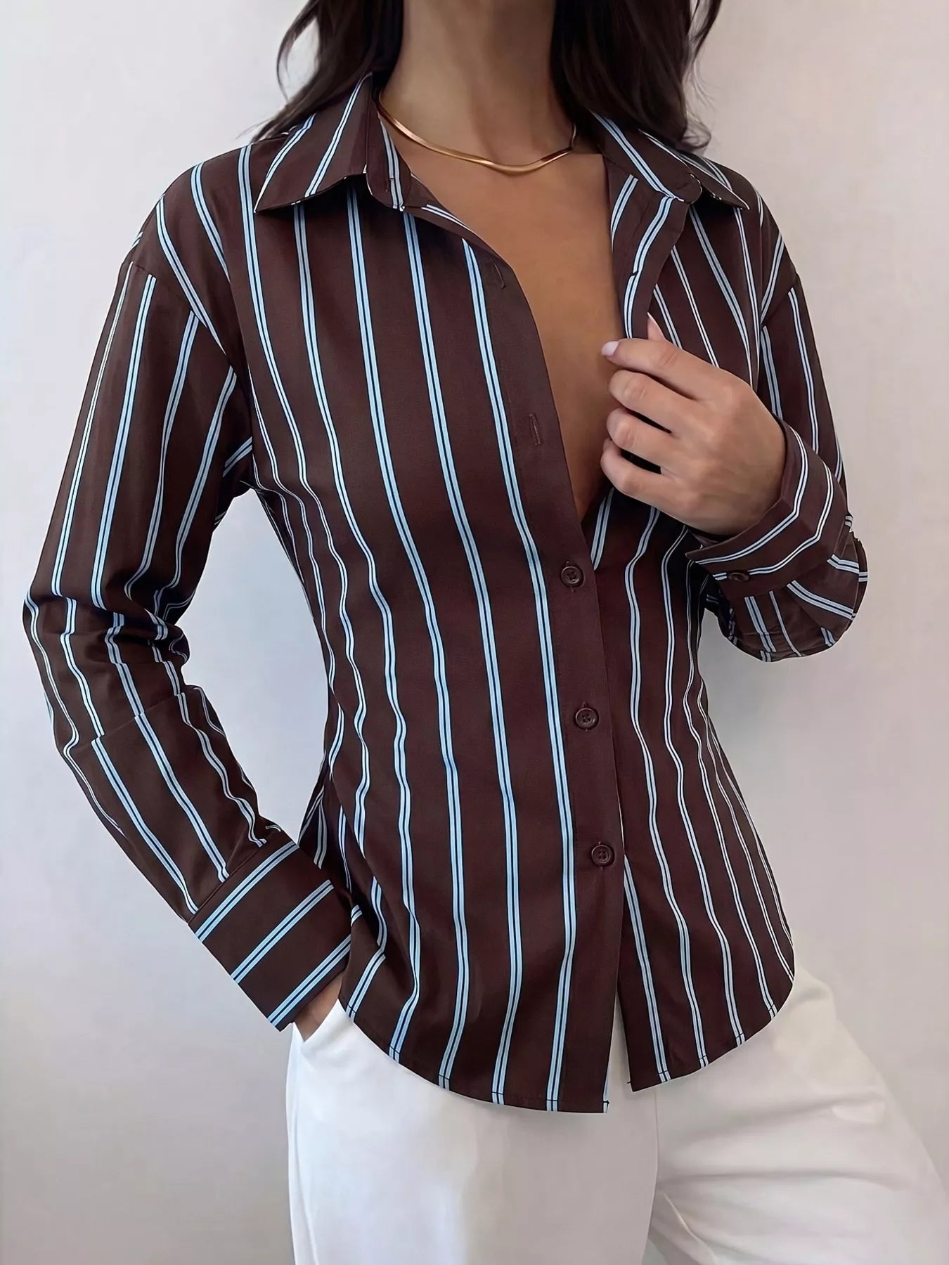 Trendsi Striped Button-Down Slim-Fit Shirt -