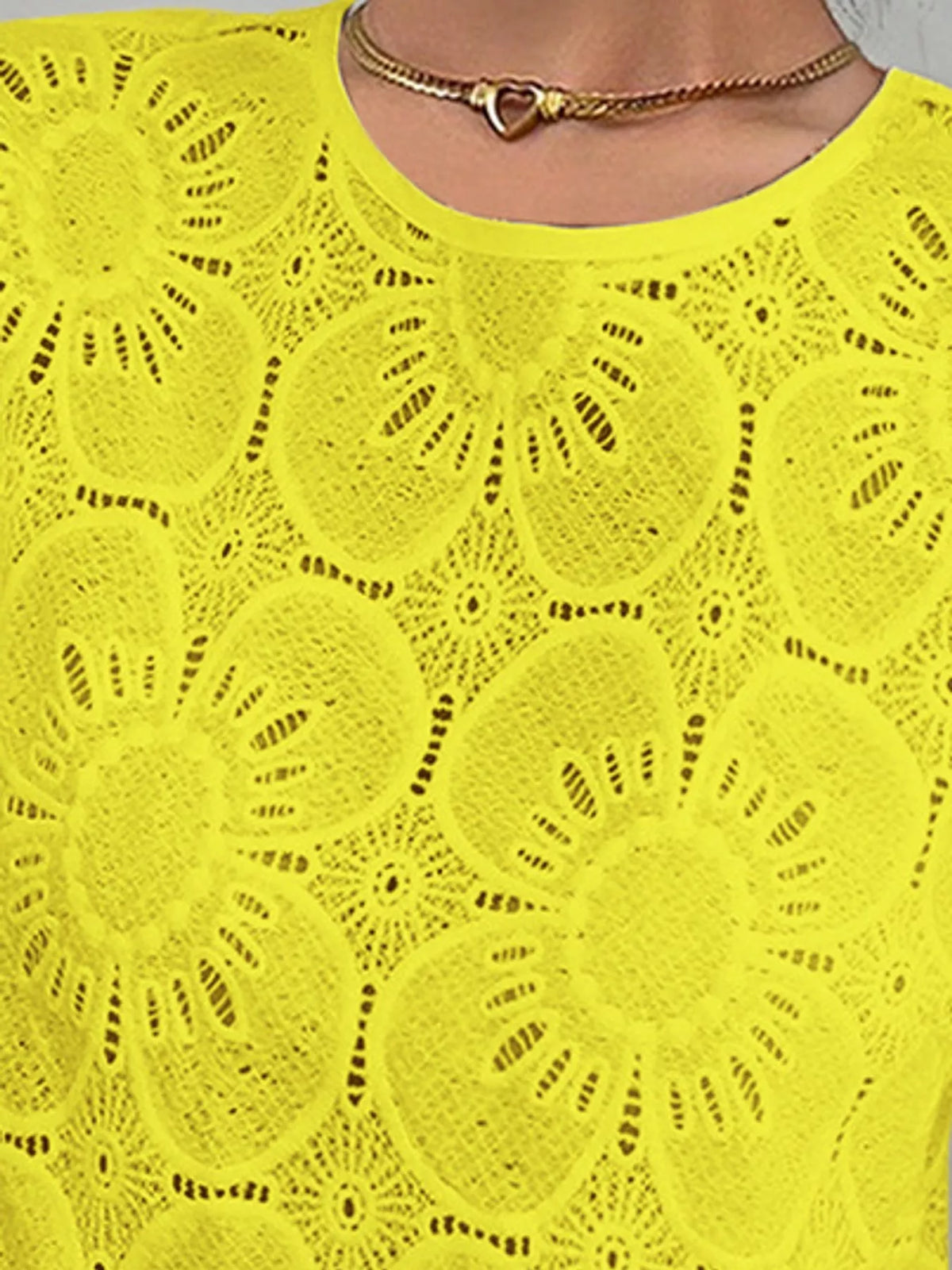 Eyelet Puff Sleeve Blouse, detail view in yellow