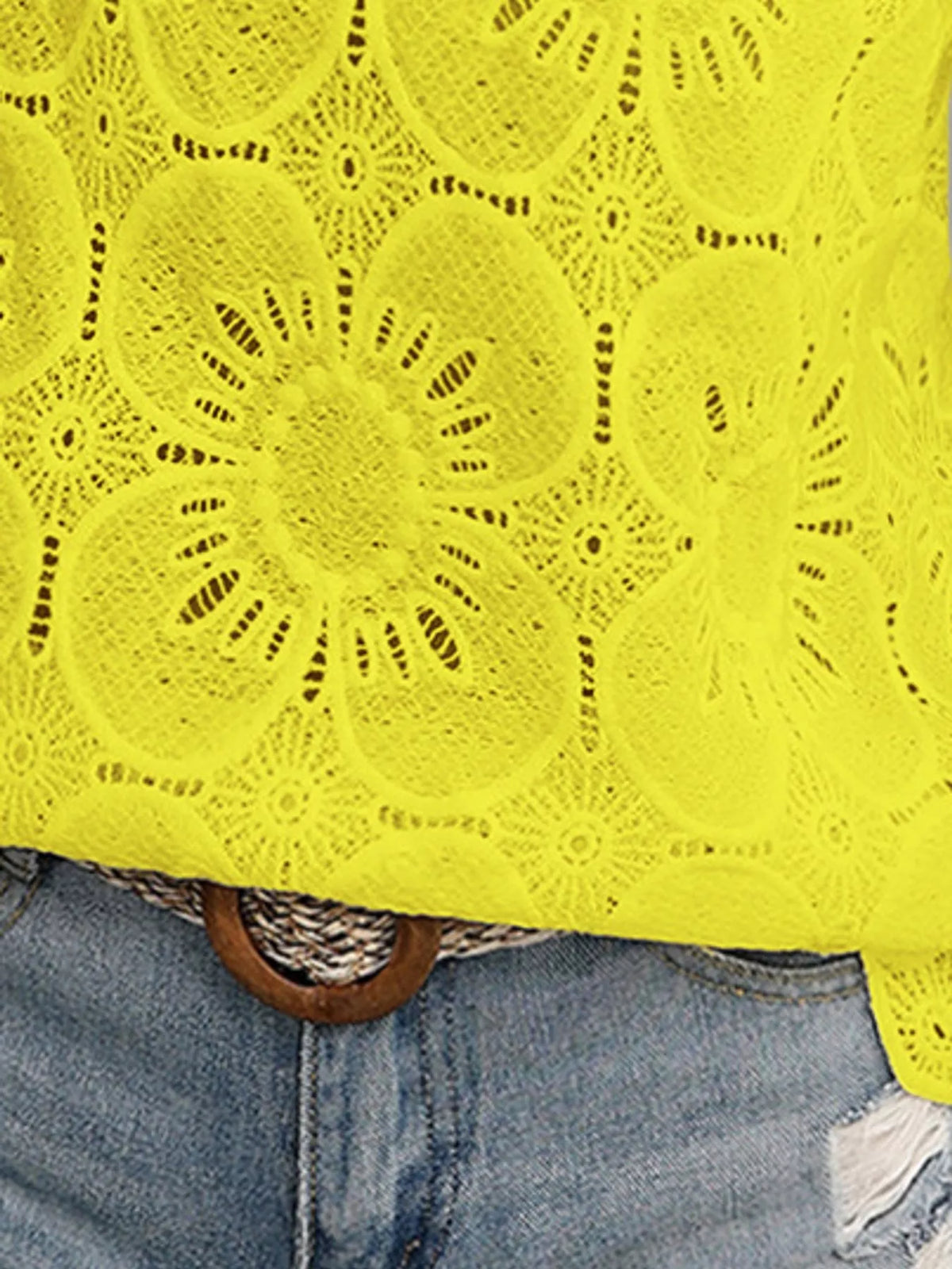 Eyelet Puff Sleeve Blouse, detail view in yellow