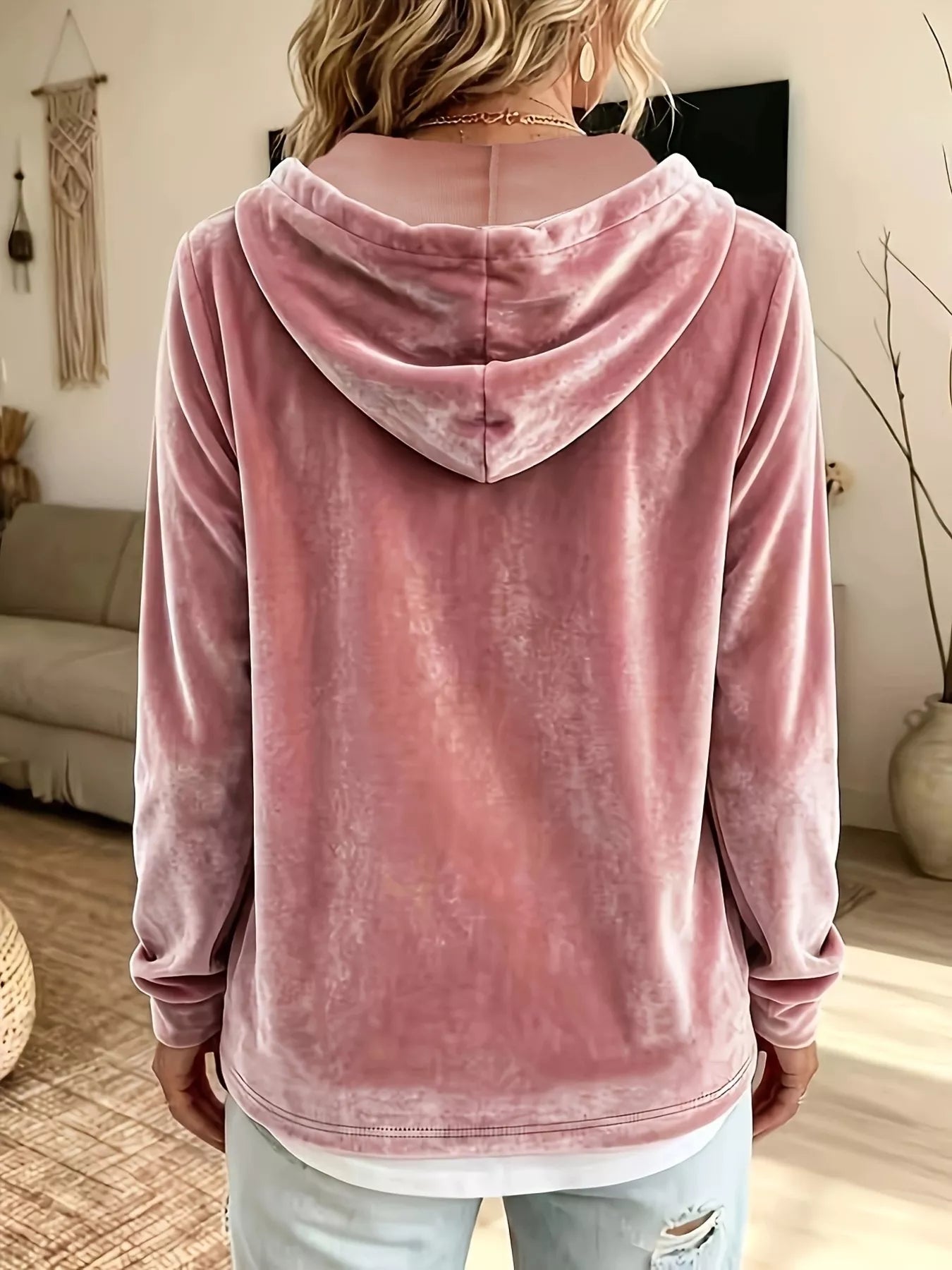 Trendsi Full Size Drawstring Velvet Long Sleeve Hoodie Plus Size -