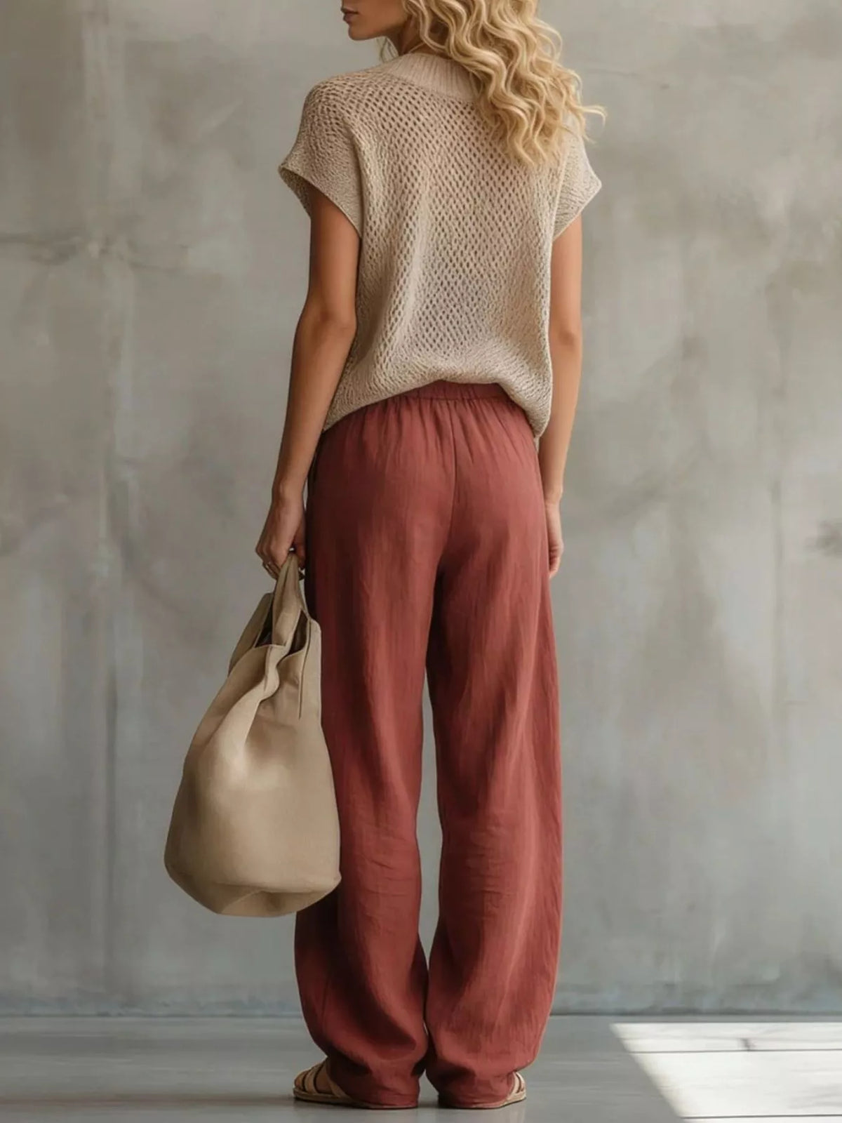 Trendsi Openwork Knit Top and Wide-Leg Pant Set -