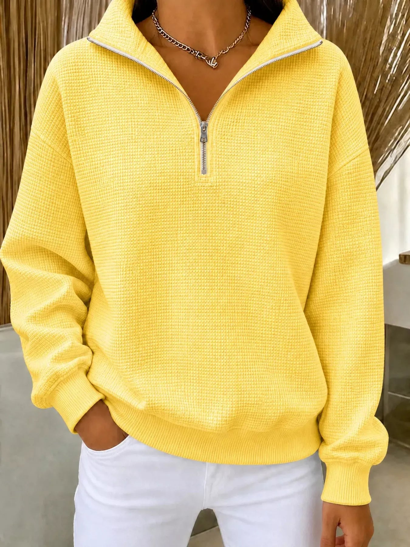 Trendsi Full Size Waffle Knit Quarter-Zip Sweatshirt Plus Size -