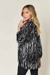 Trendsi Double Take Full Size Printed Button Up Long Sleeve Shirt - Shirts