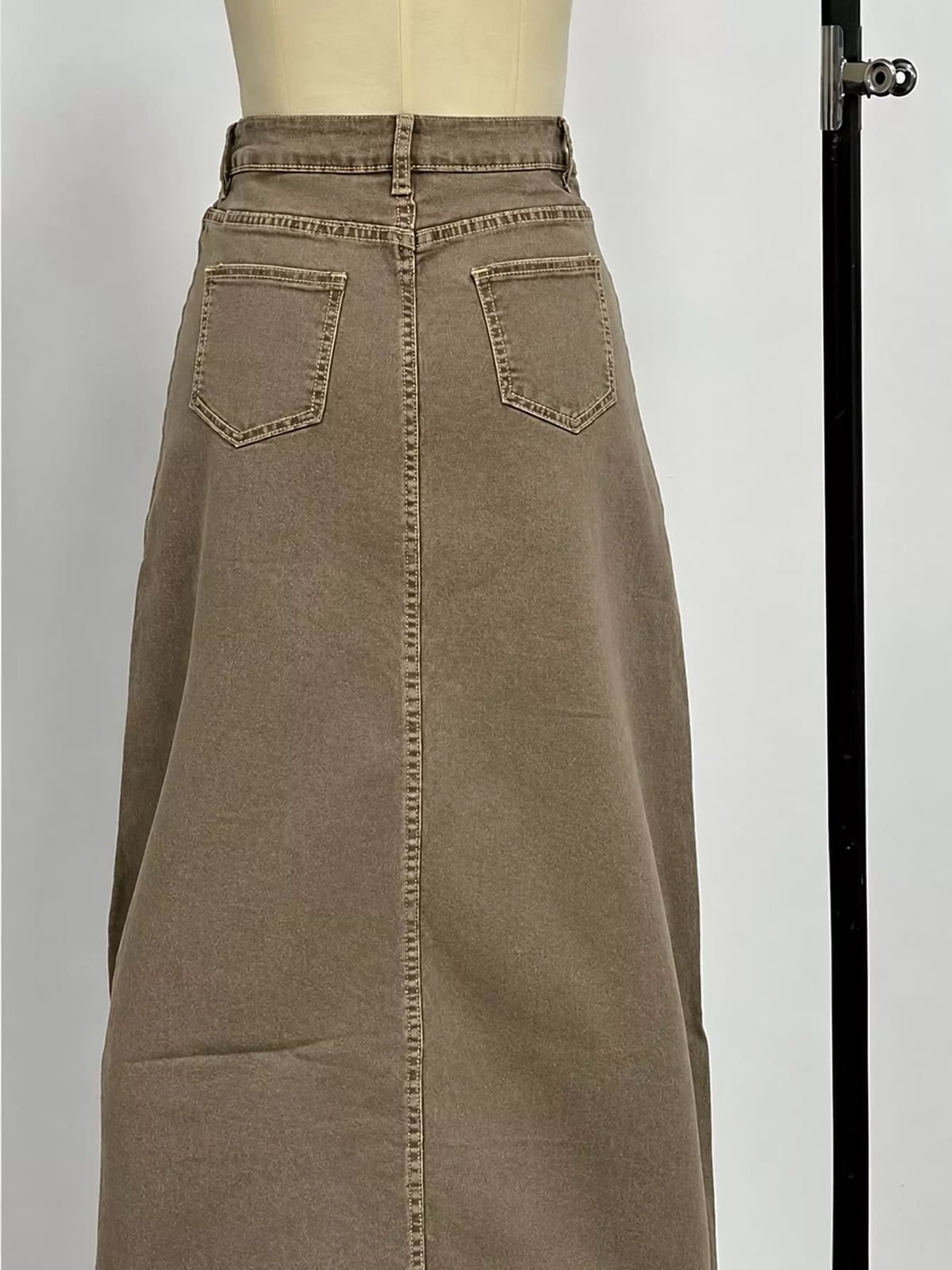 Raw Hem Maxi Denim Skirt — back view