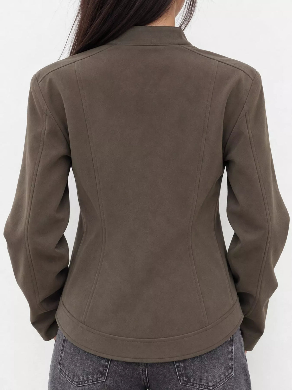 Women's Zip Up Cropped Jacket in brown — back view