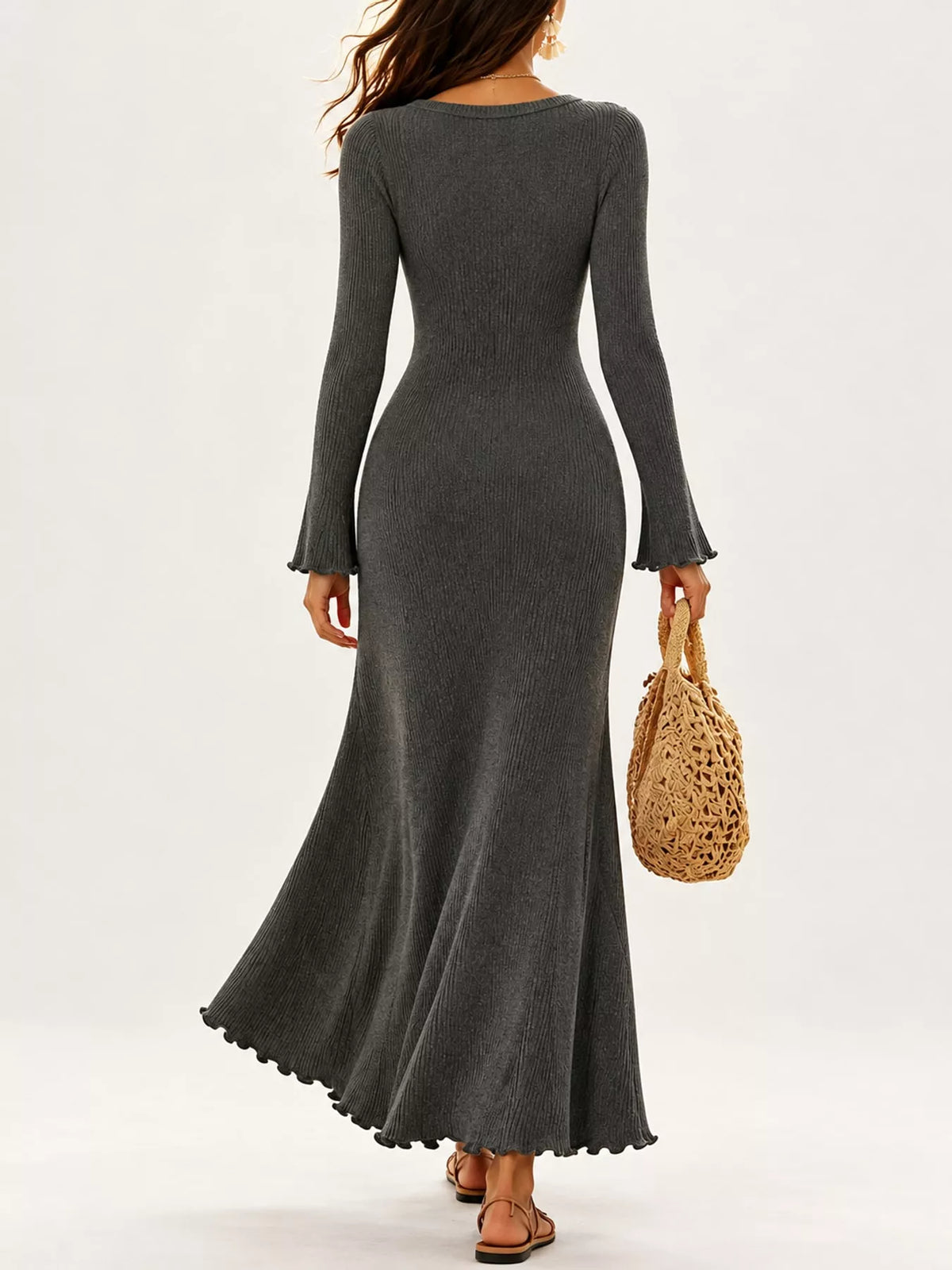 Ribbed maxi dress, gray back