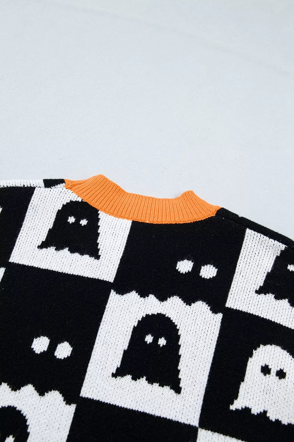 Trendsi Halloween Ghost Pattern Checkerboard Sweater -