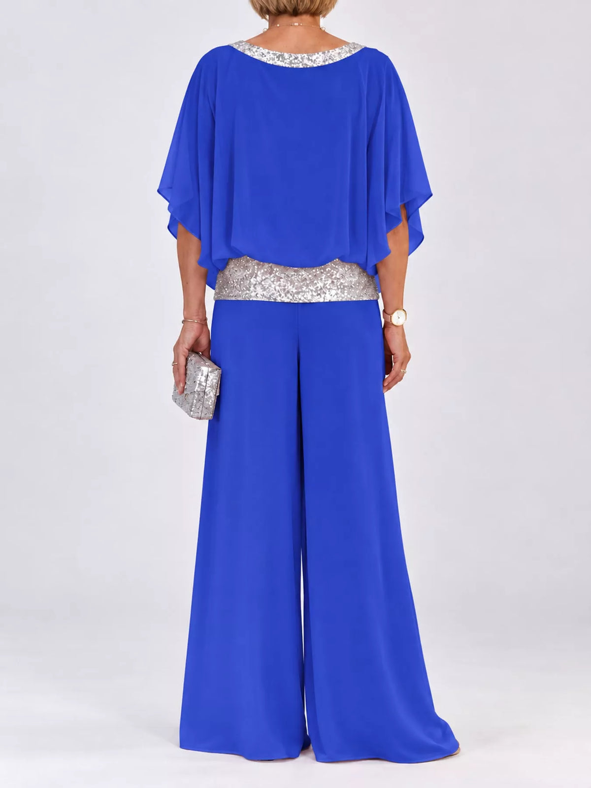 Chiffon Top and Wide-Leg Pants Set — back view