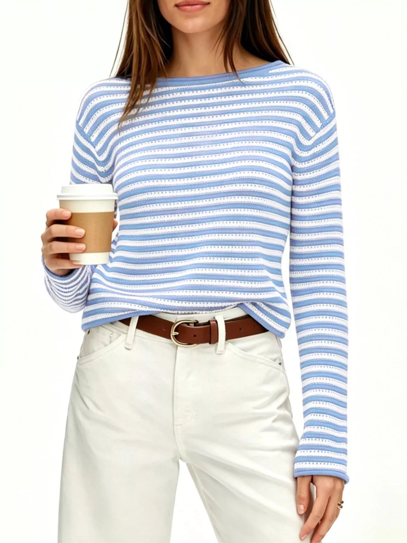 Trendsi Striped Boat Neck Knit Sweater -