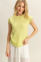 Trendsi HYFVE Textured Round Neck Cap Sleeve Knit Top -