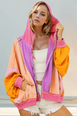 Trendsi Double Take Full Size Color Block Zip Up Hoodie -