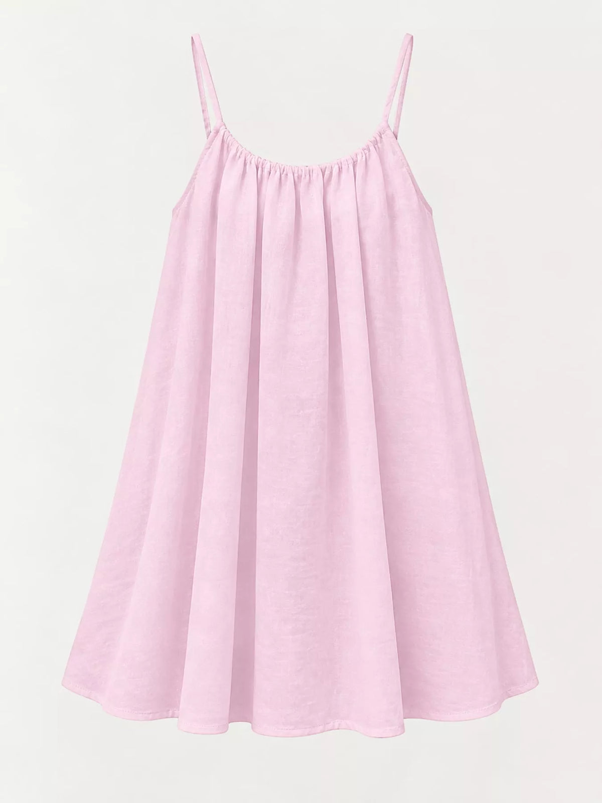 Light pink spaghetti strap A-line mini dress with open tie back