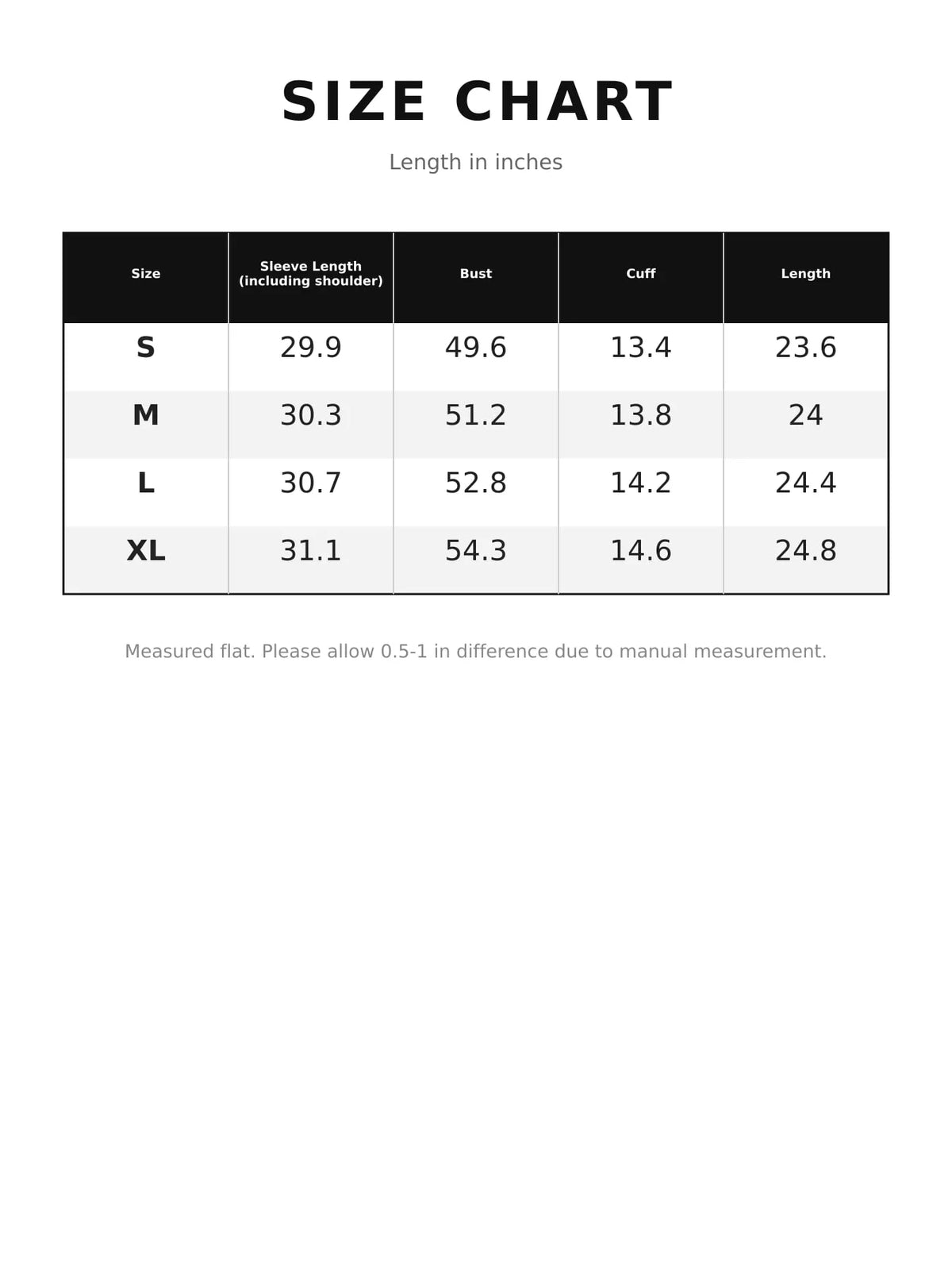 Size chart for double-breasted stand collar cropped trench jacket