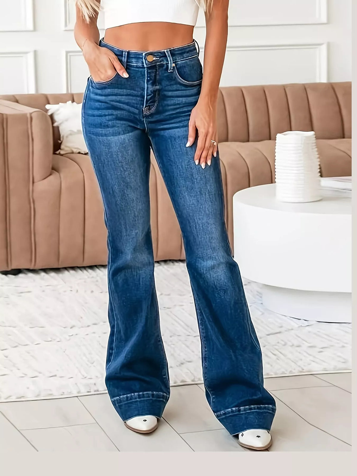 Dark Blue high-rise flare leg jeans