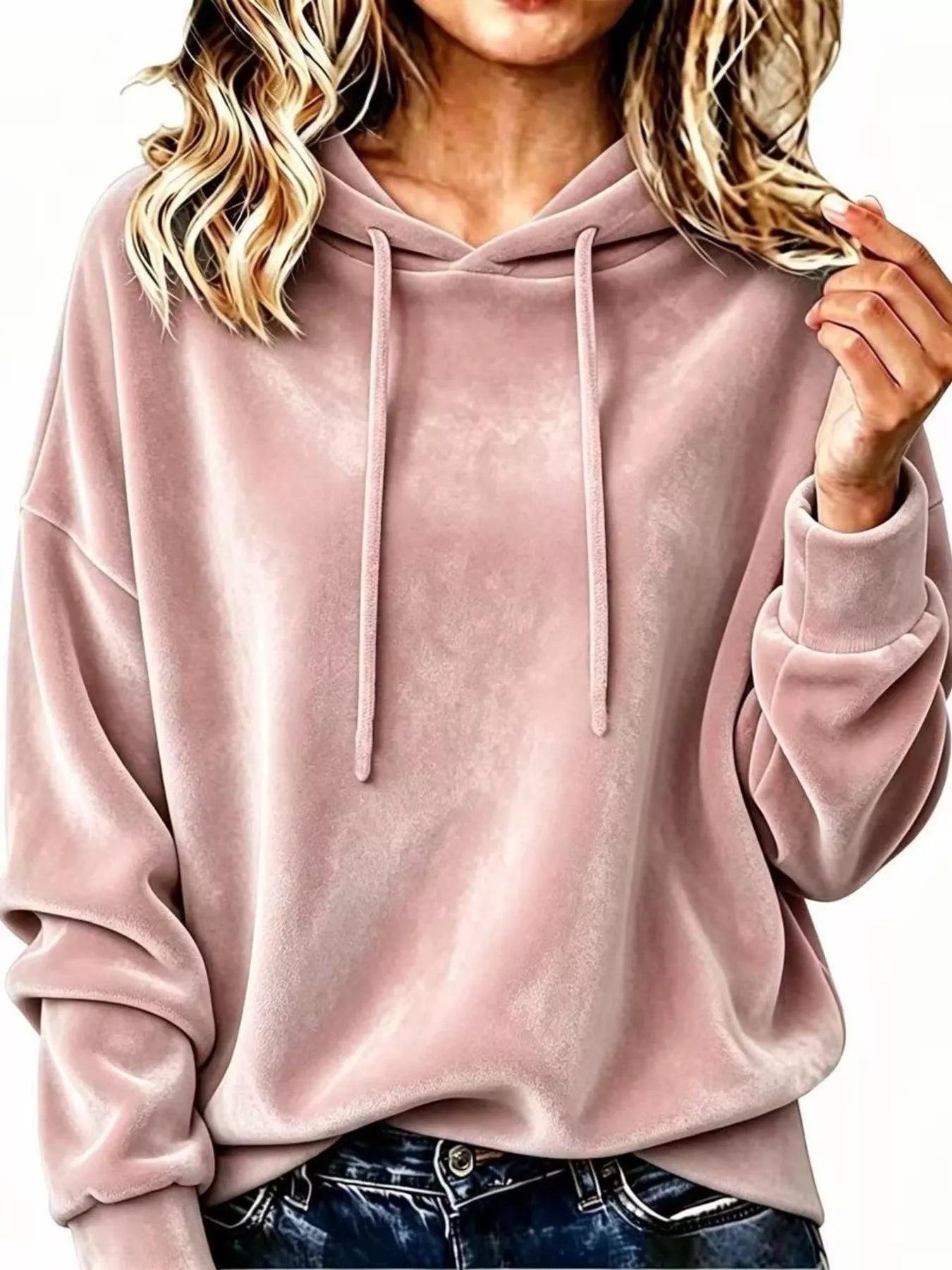 Trendsi Full Size Drawstring Velvet Long Sleeve Hoodie Plus Size -
