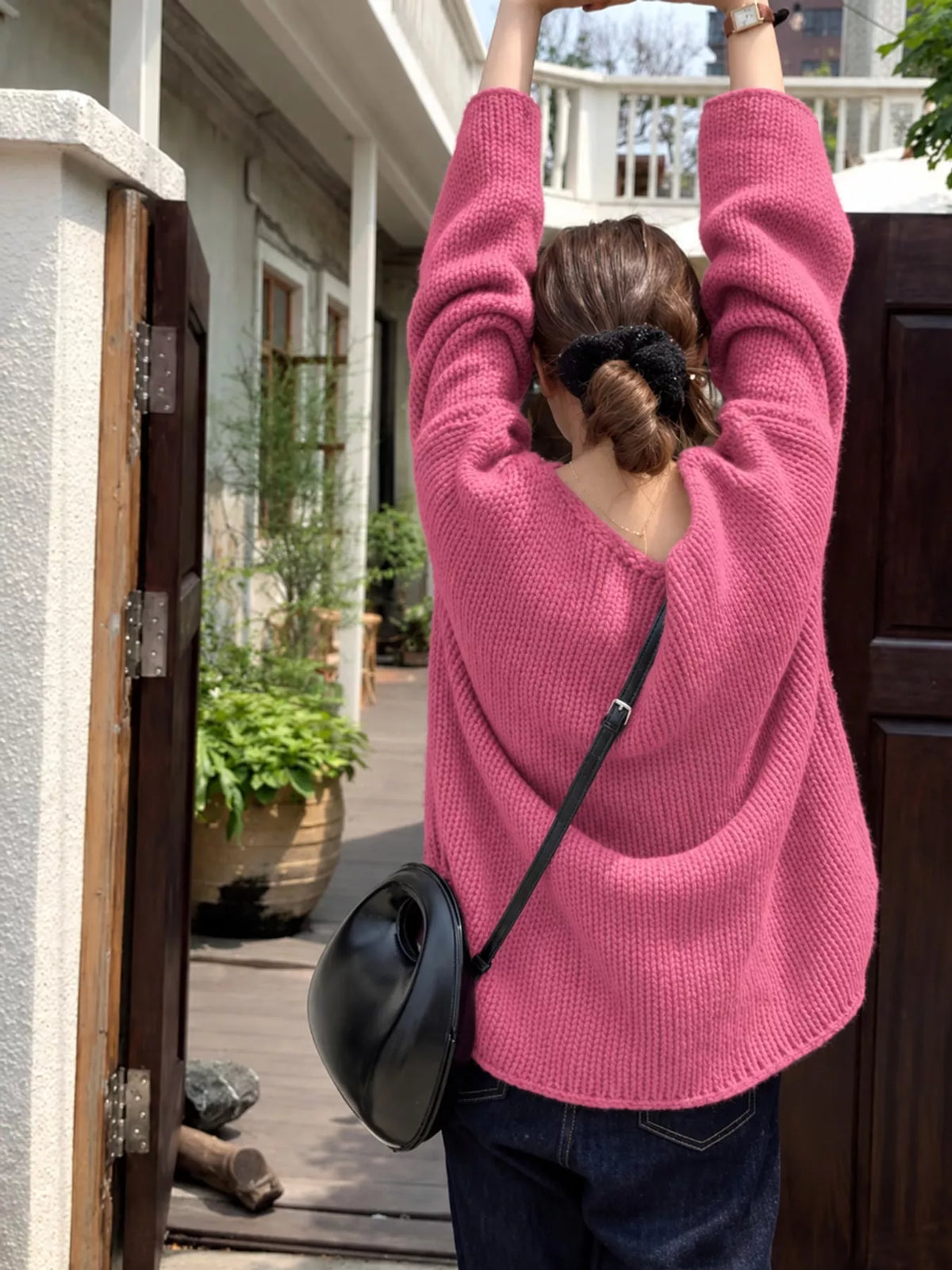 Long-sleeve sweater, back view