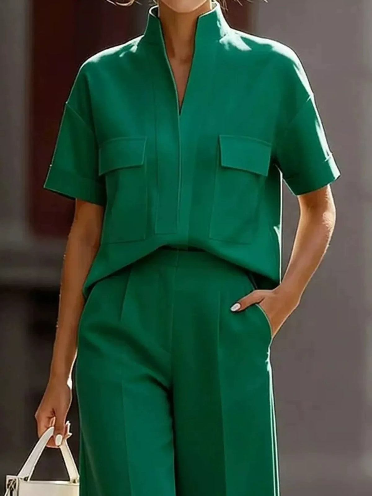 Green short sleeve shirt and capris set