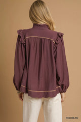 Trendsi Umgee Ruffle Shoulder Long Sleeve Blouse -