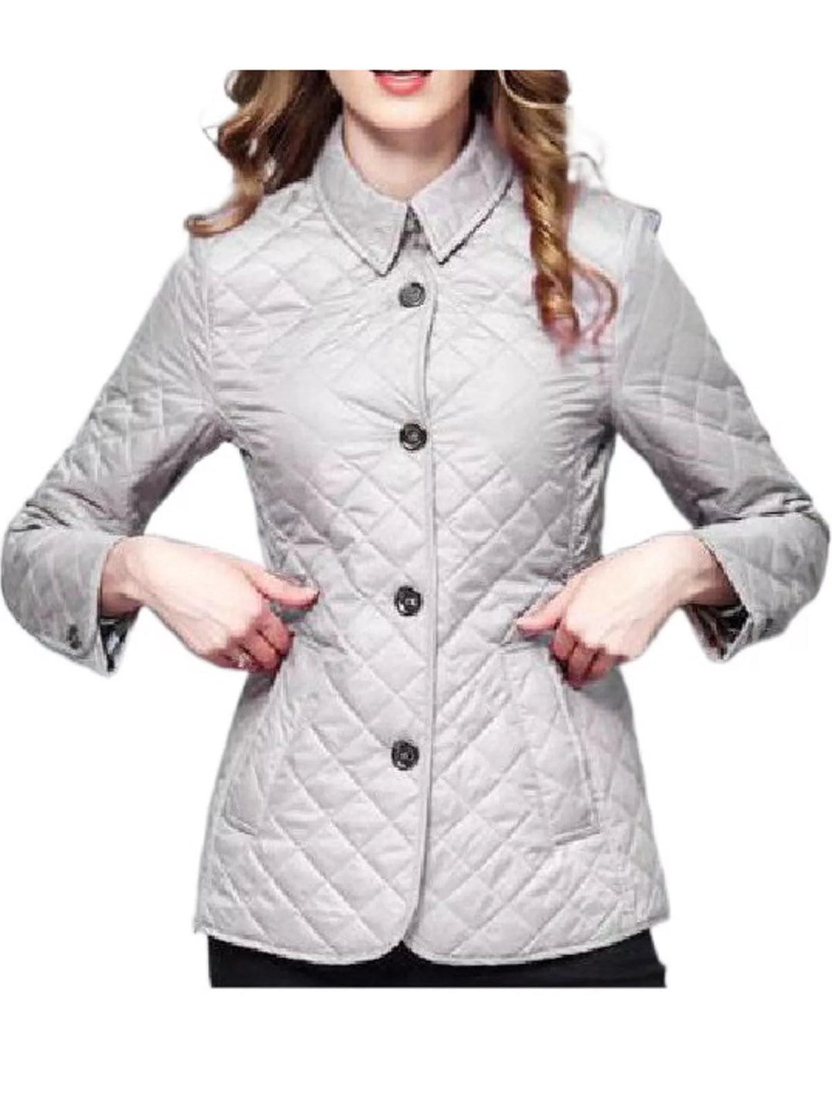 Quilted Lightweight Button-Down Jacket — front view