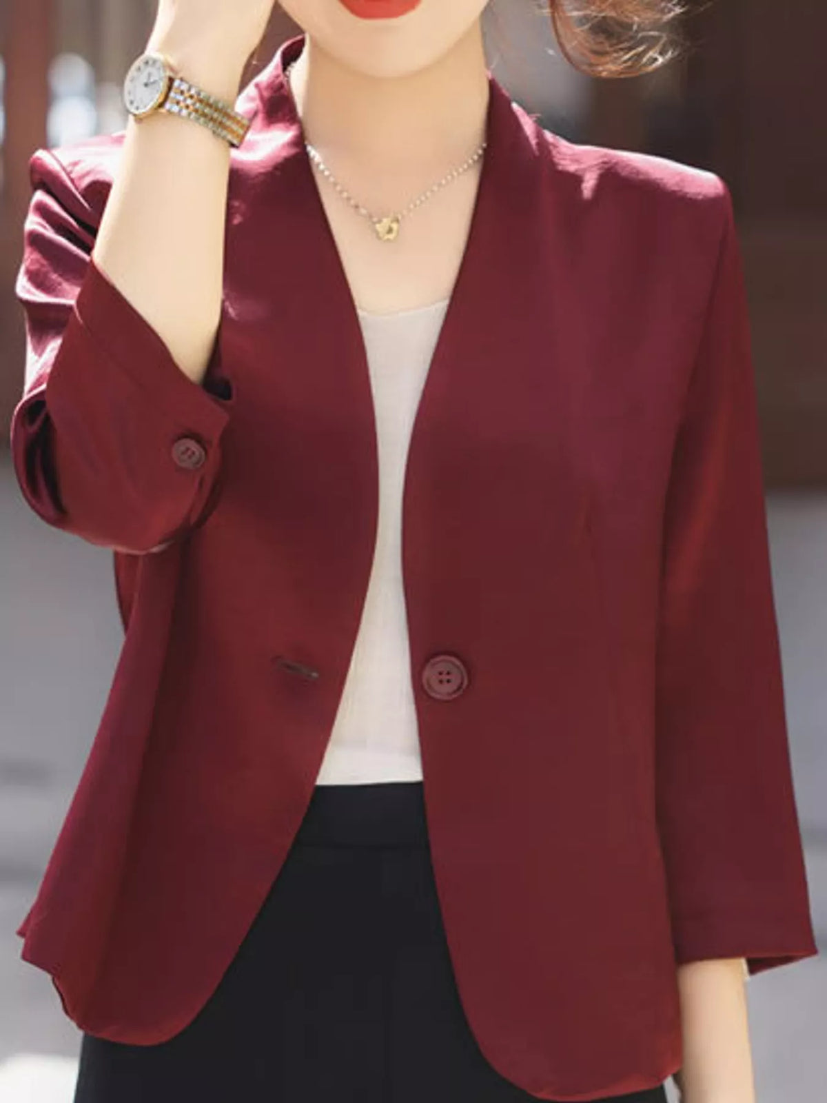 Burgundy one button blazer