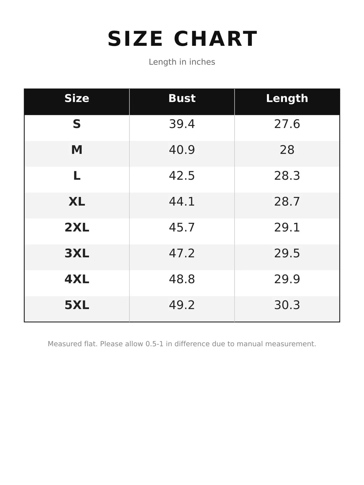 Slit blouse, size chart
