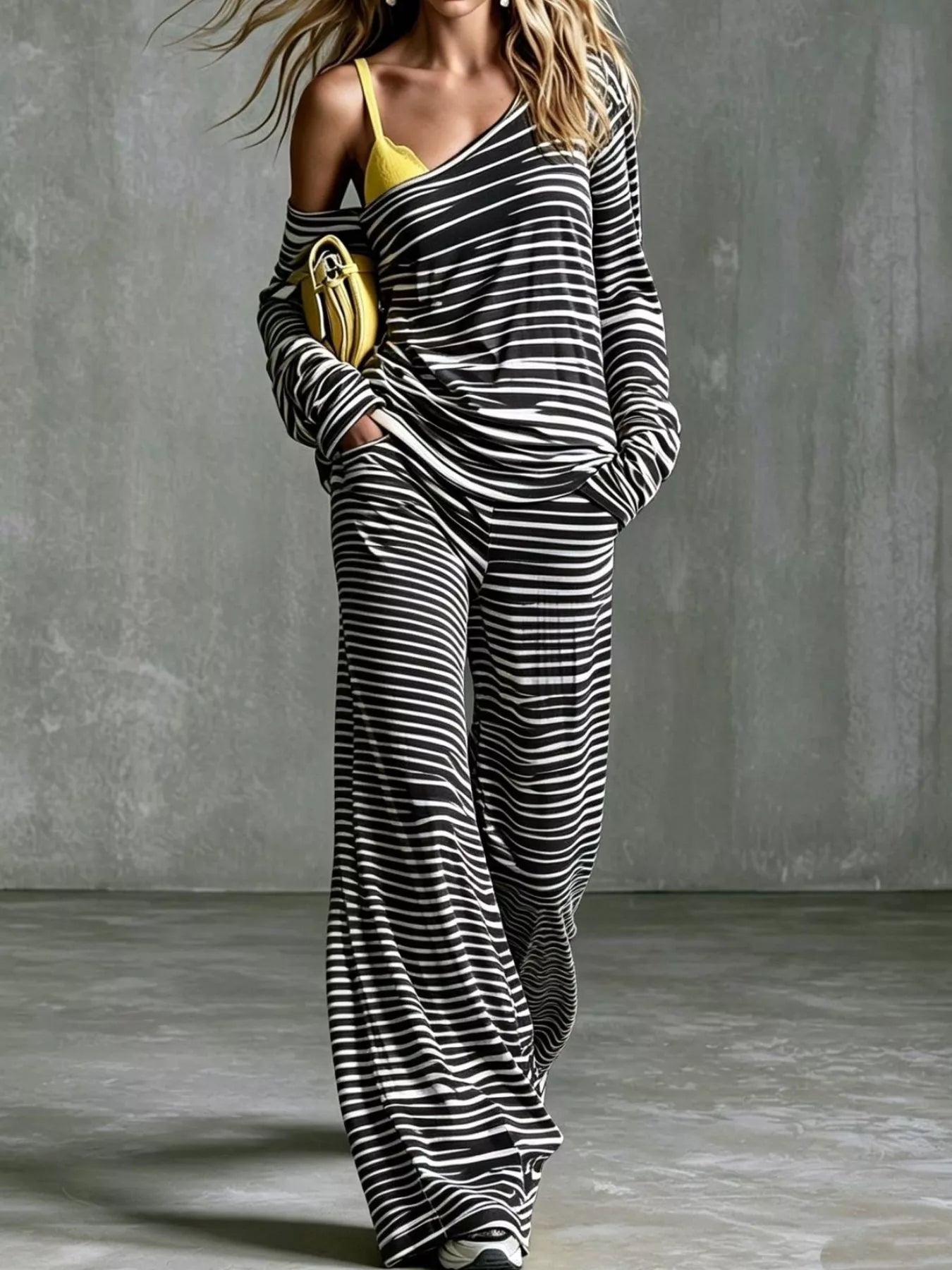 Trendsi Striped Boat Neck Top and Pants Set -