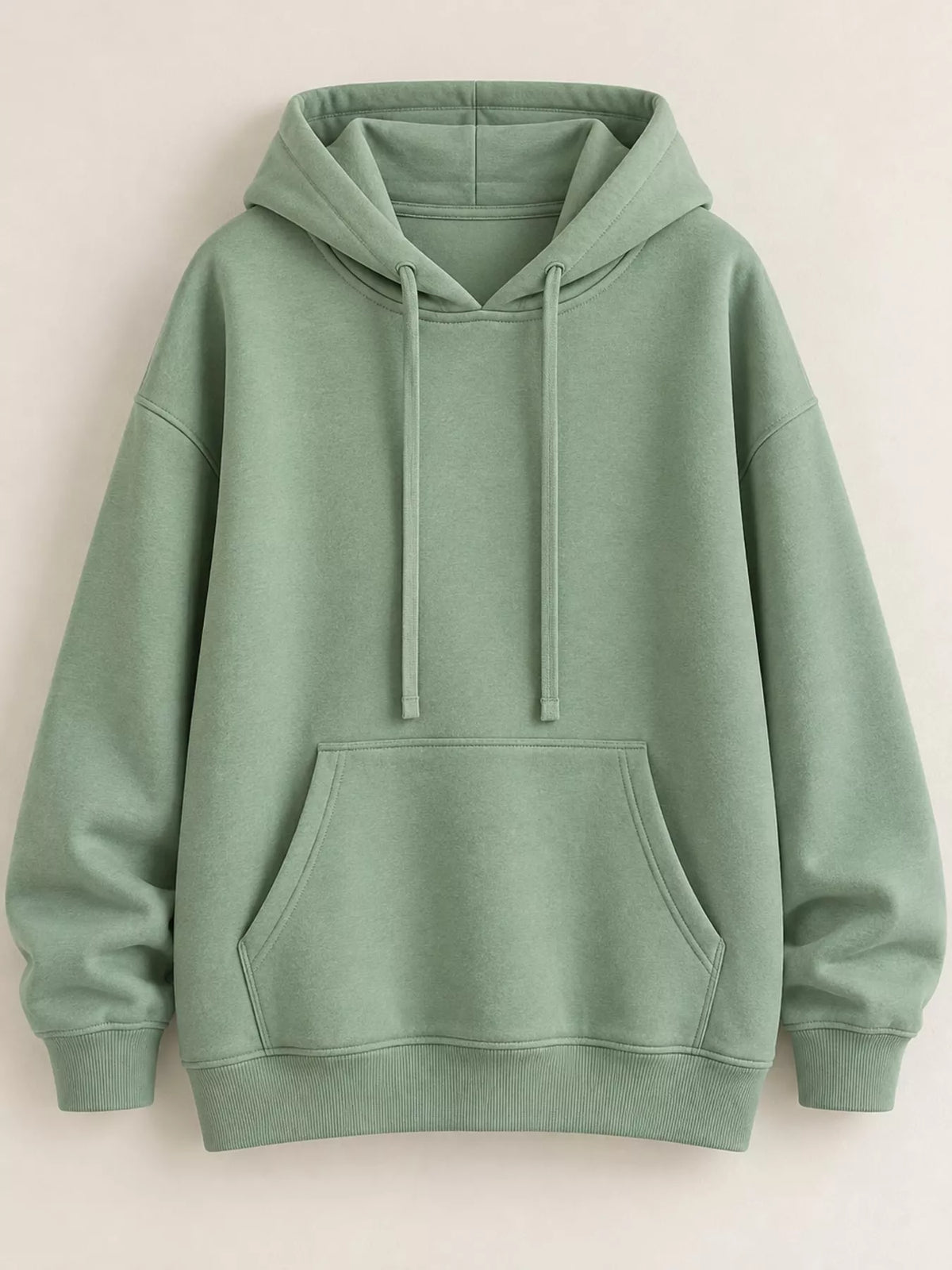 Women's Drawstring Dropped Shoulder Hoodie in sage — flat lay view