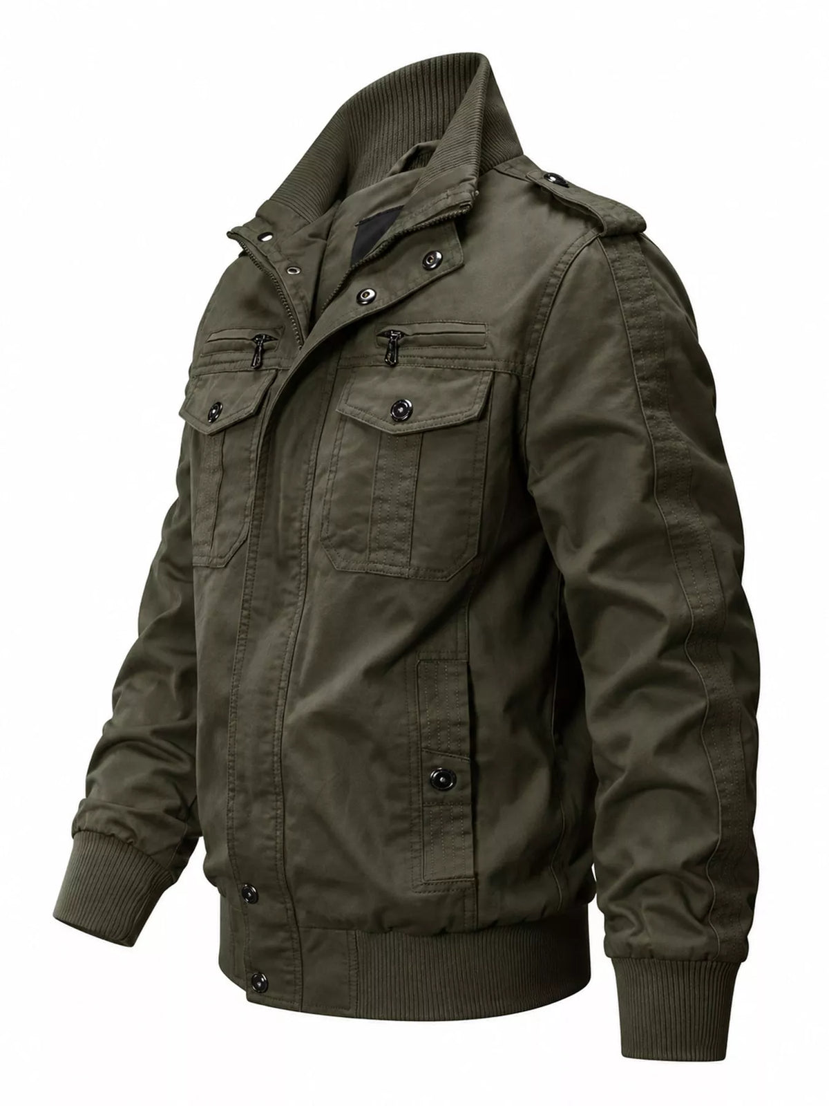 Multi-Pocket Tactical Bomber Jacket — side view