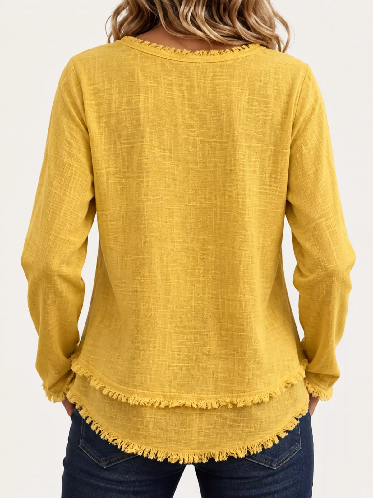 Frayed V-neck blouse, yellow back