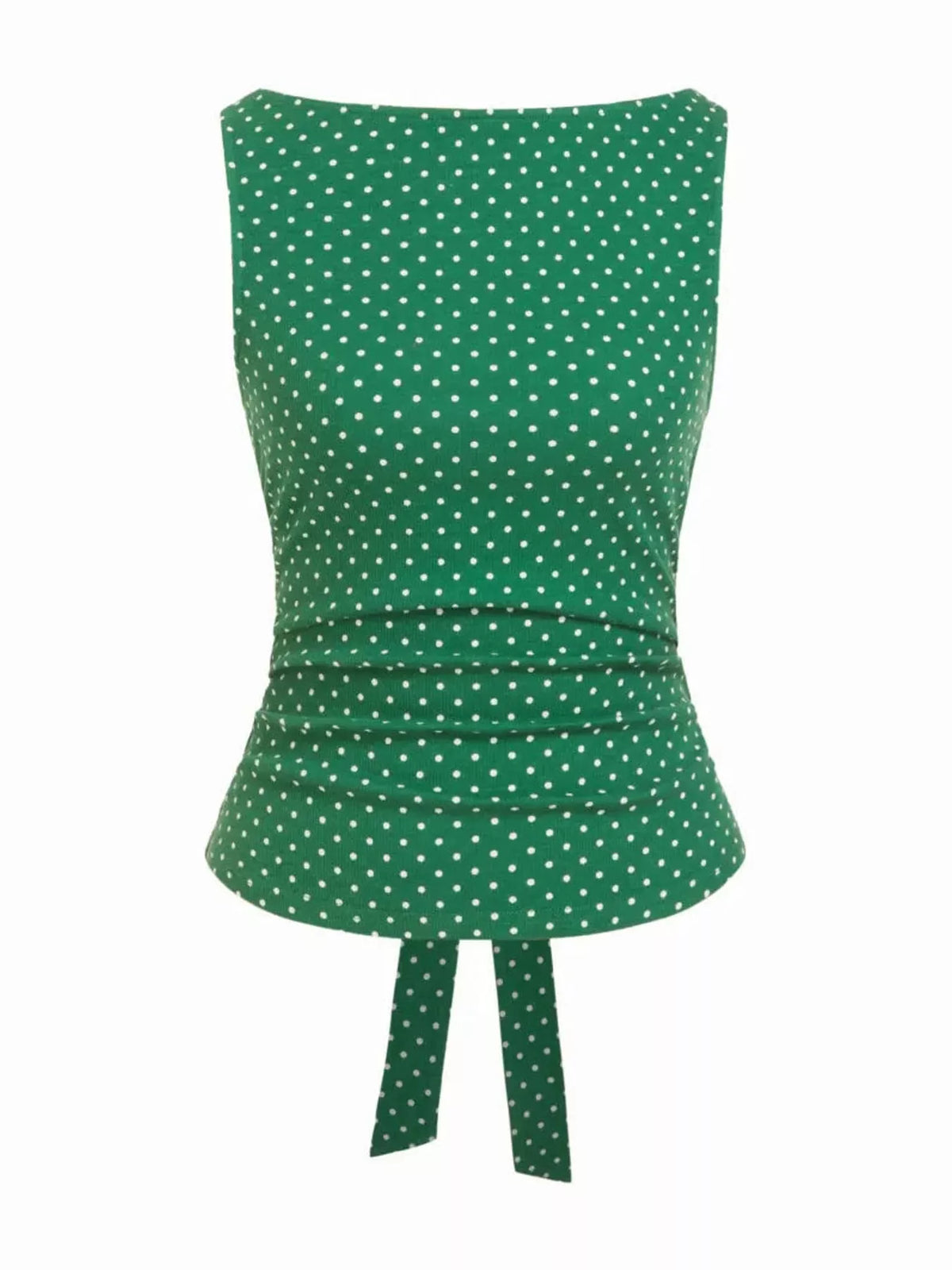 Polka Dot Print Sleeveless Tank Top with Tie Back in green and white