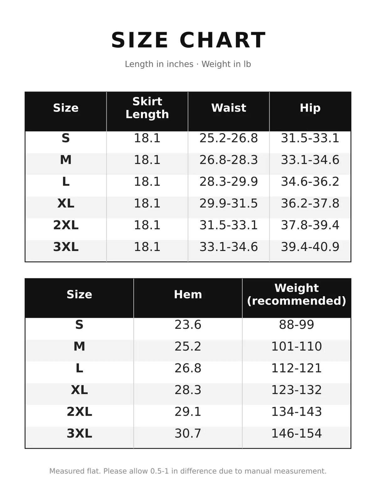 High-Waisted Glossy Faux Leather Pencil Skirt — size and measurement chart
