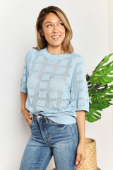 Trendsi Mandy Ribbed Trim Round Neck Knit Top -