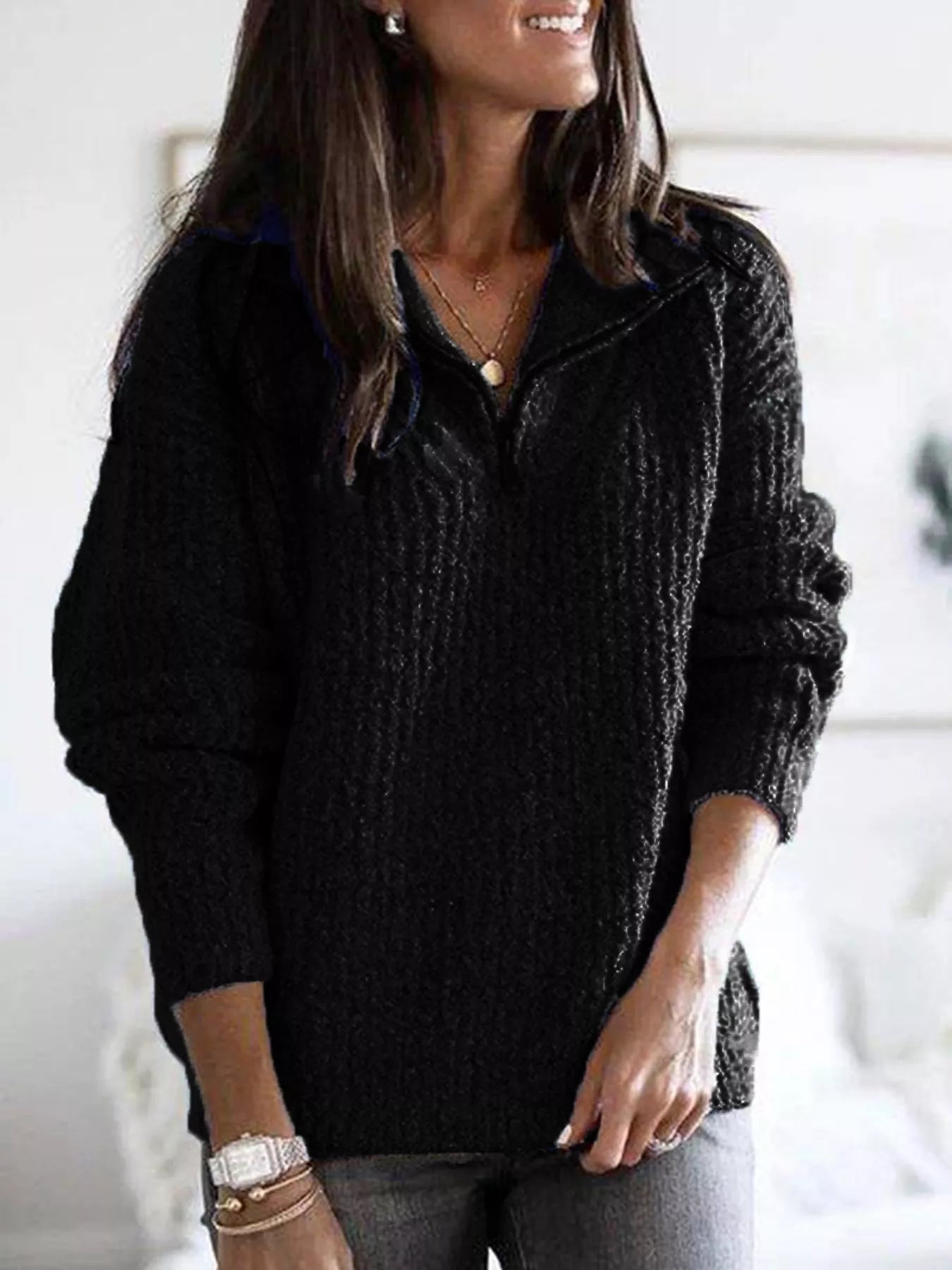 Trendsi Full Size Half-Zip Textured Sweater Plus Size -