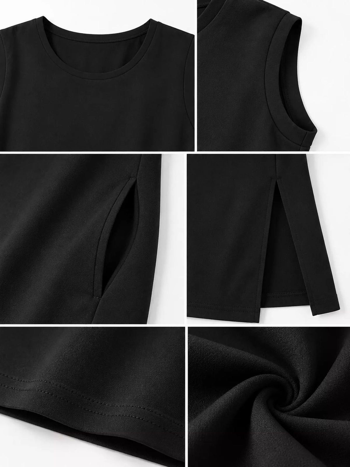 Round neck sleeveless maxi dress, construction and design details