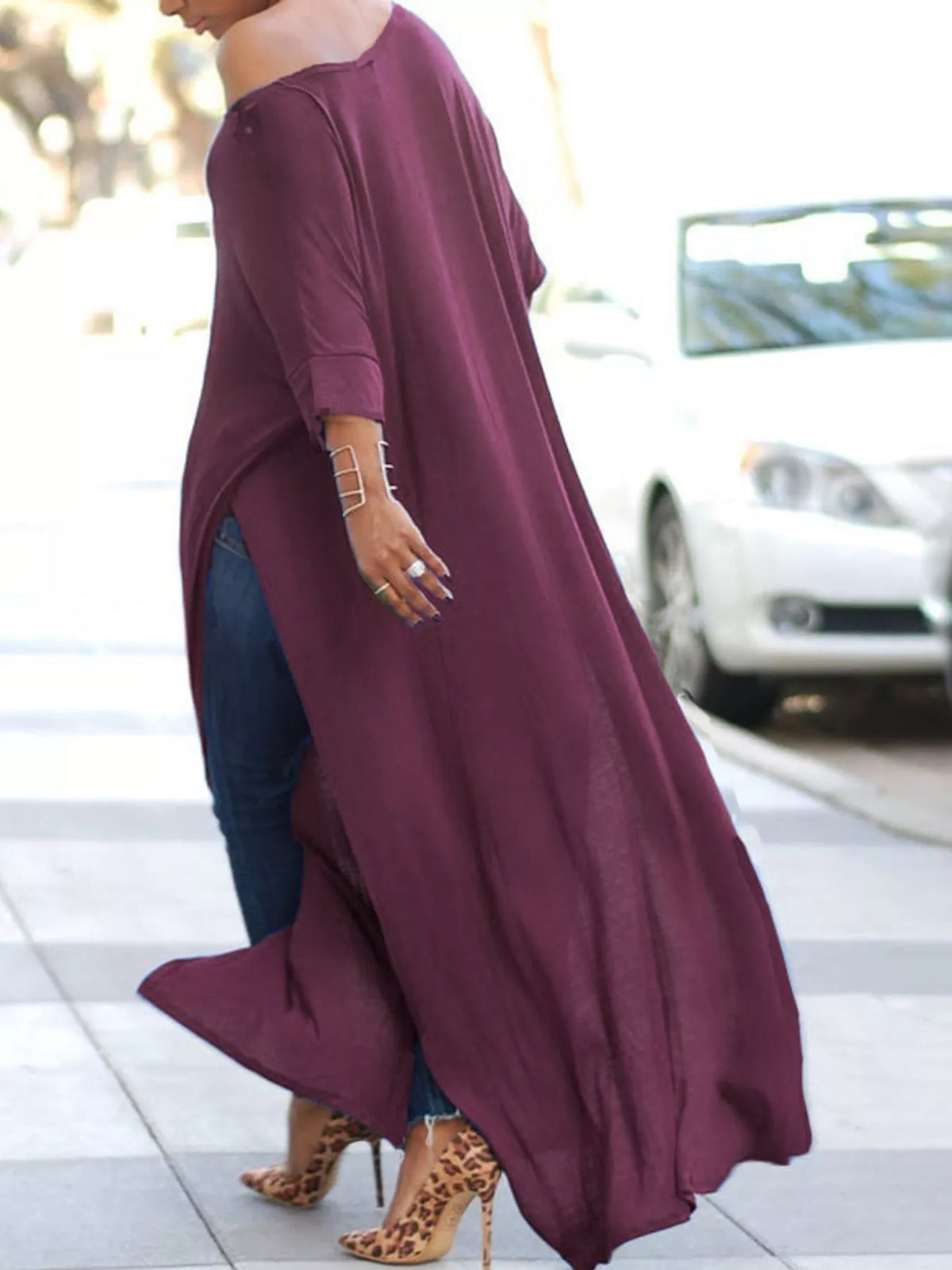 High-Slit Maxi Tunic Dress — back view