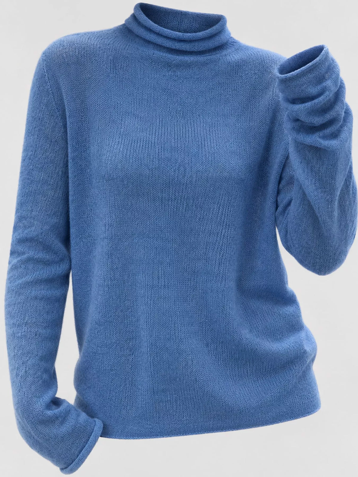 Women's Sheer Turtleneck Knit Top in blue — front view