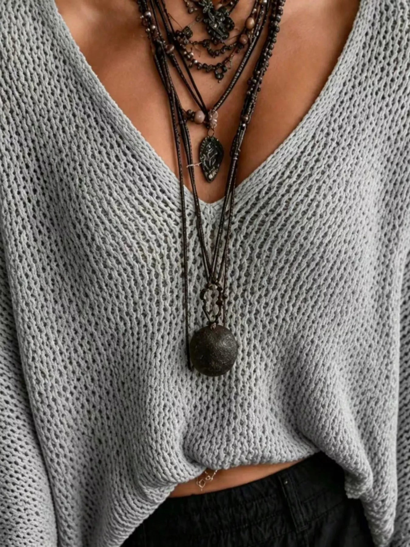 Trendsi V-Neck Batwing Sleeve Sweater -