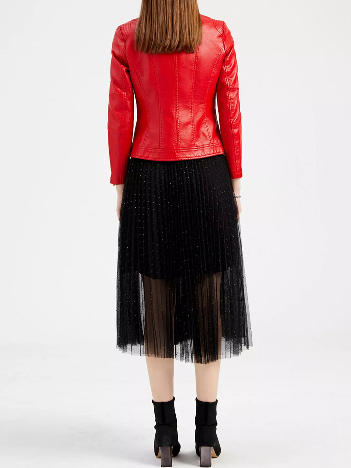 Slim Fit Faux Leather Moto Jacket — back view