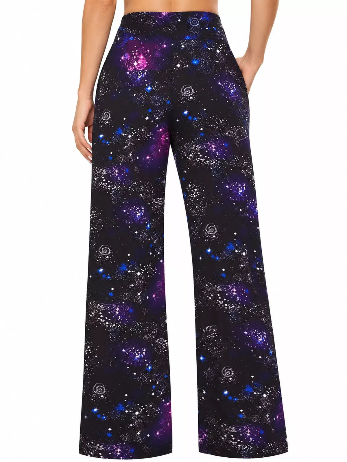 Wide-leg lounge pants, galaxy print back