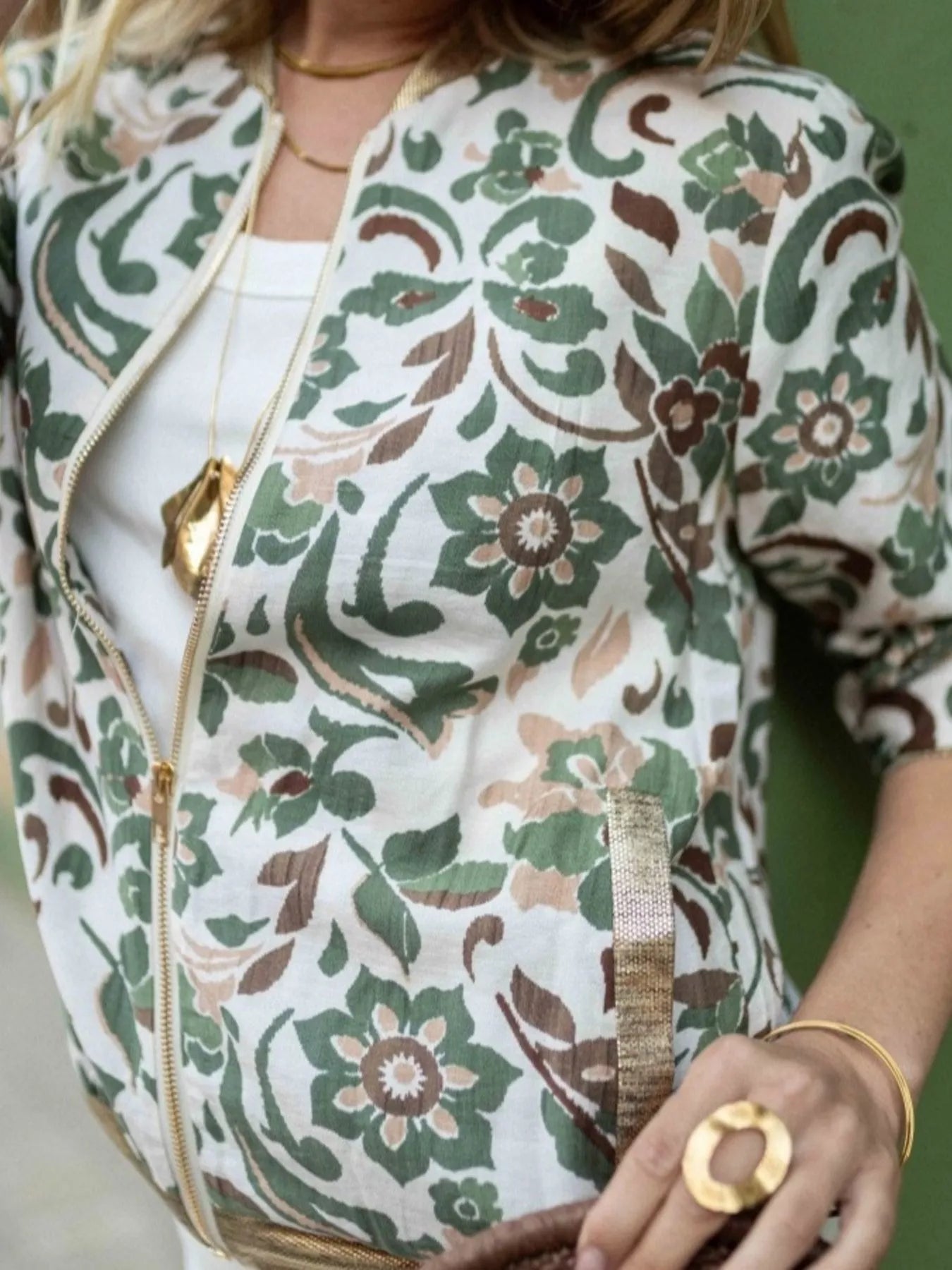 Trendsi Floral Print Zip Up Jacket -