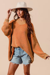 Trendsi SO ME Oversized Two Tone Textured V Neck Sweater -